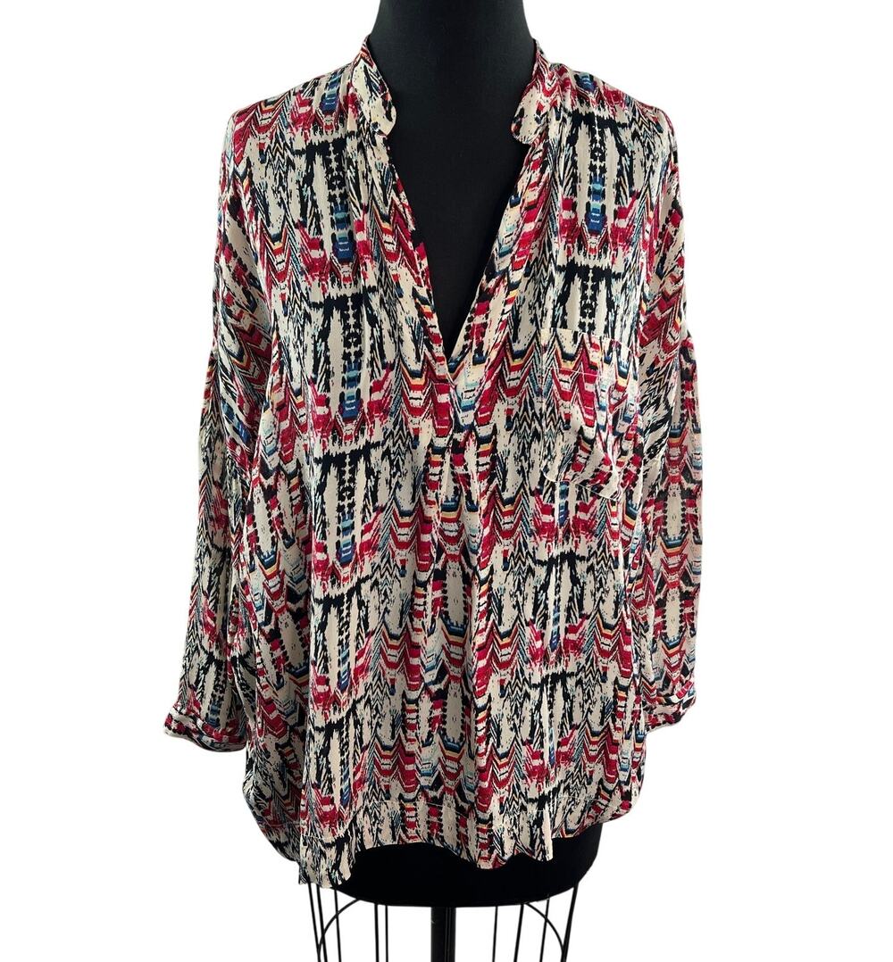 Essentiel Antwerp Multi Top Ethnic Print Split Neck Classic Pullover Size 38